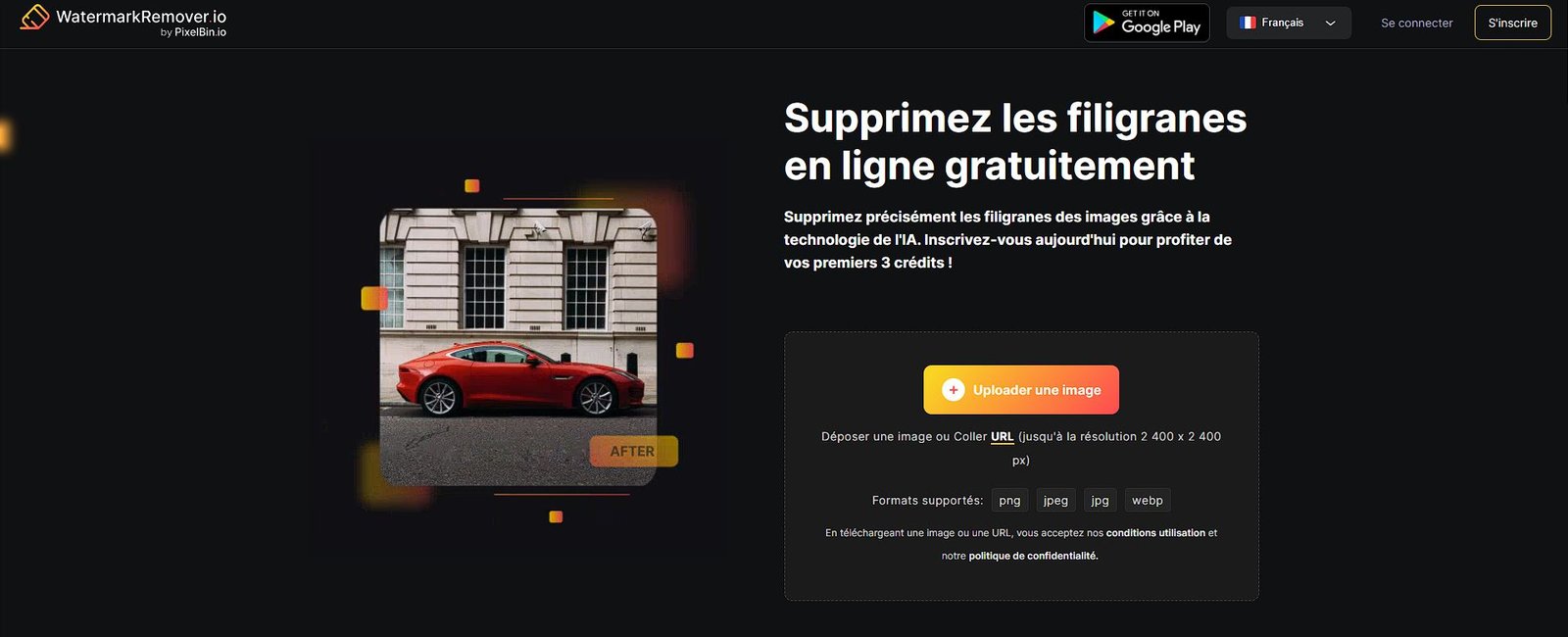 Page d'accueil de l'outil IA d'art et d'édition d'images Watermark Remover.io