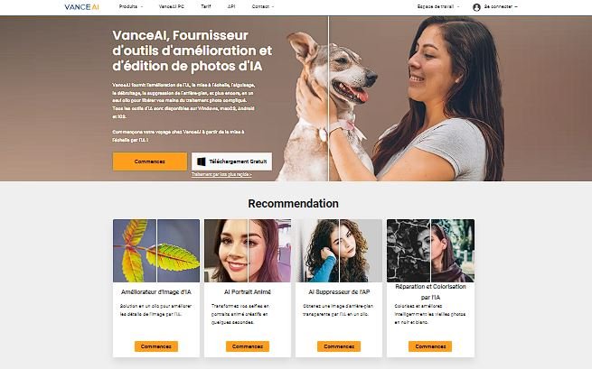 Page d'accueil de l'outil IA d'édition et génération d'images VanceAI
