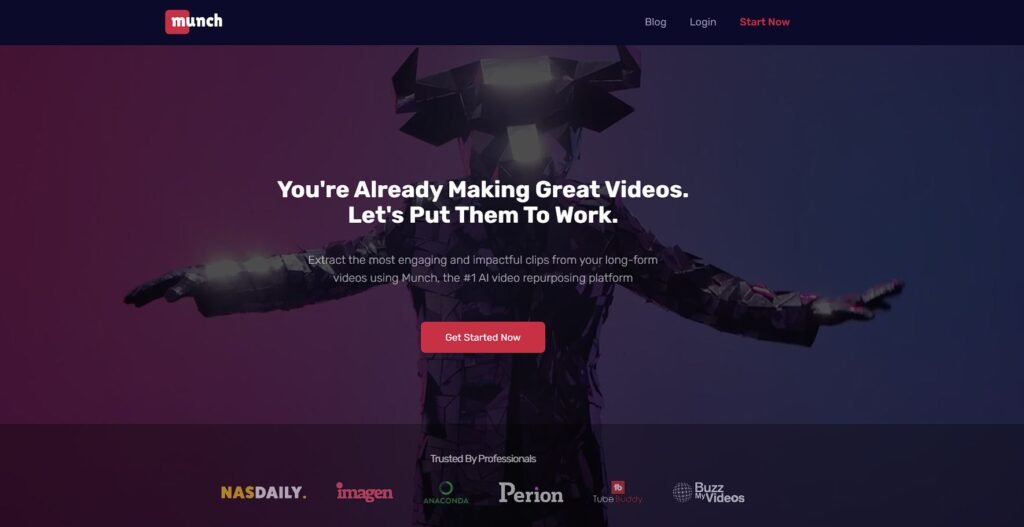 Page d'accueil de l'outil IA d'Édition Vidéo Munch