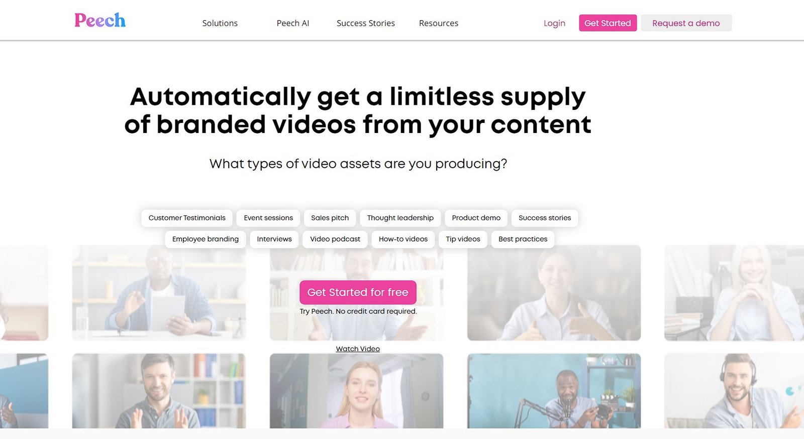 Page d'accueil de l'outil IA d'Édition Vidéo Peech