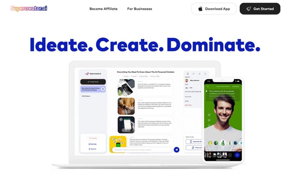 Page d'accueil de l'outil IA d'Édition Vidéo Supercreator.ai