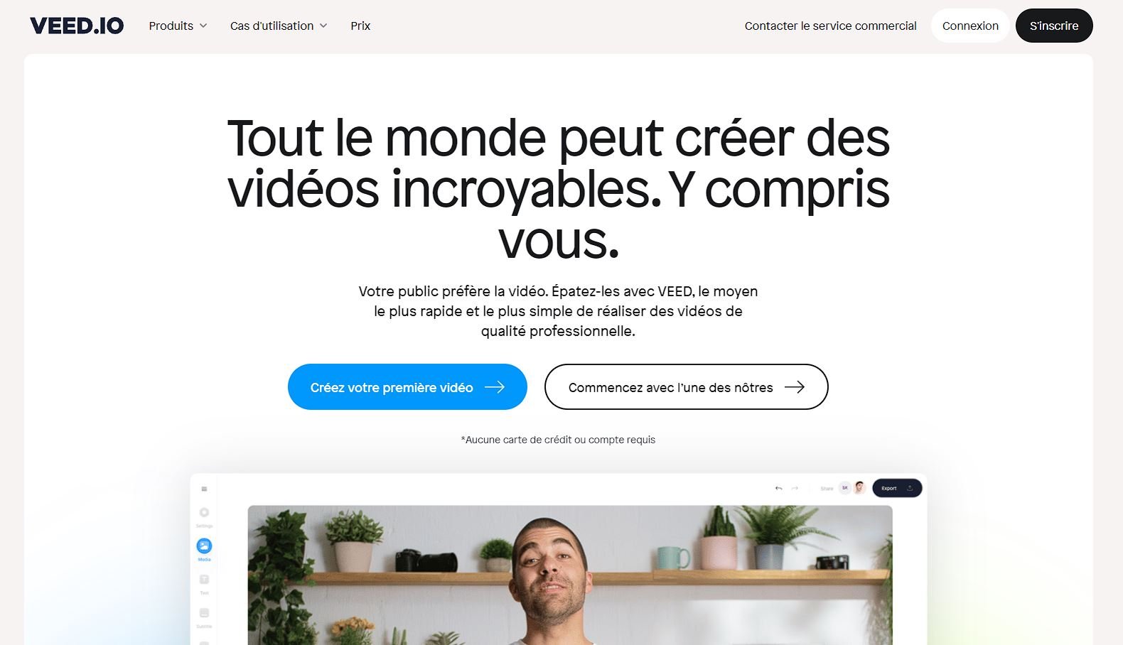 Page d'accueil de l'outil IA d'Édition Vidéo VEED.IO