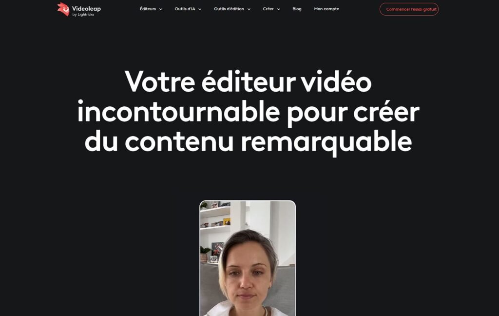 Page d'accueil de l'outil IA d'Édition Vidéo Videoleap