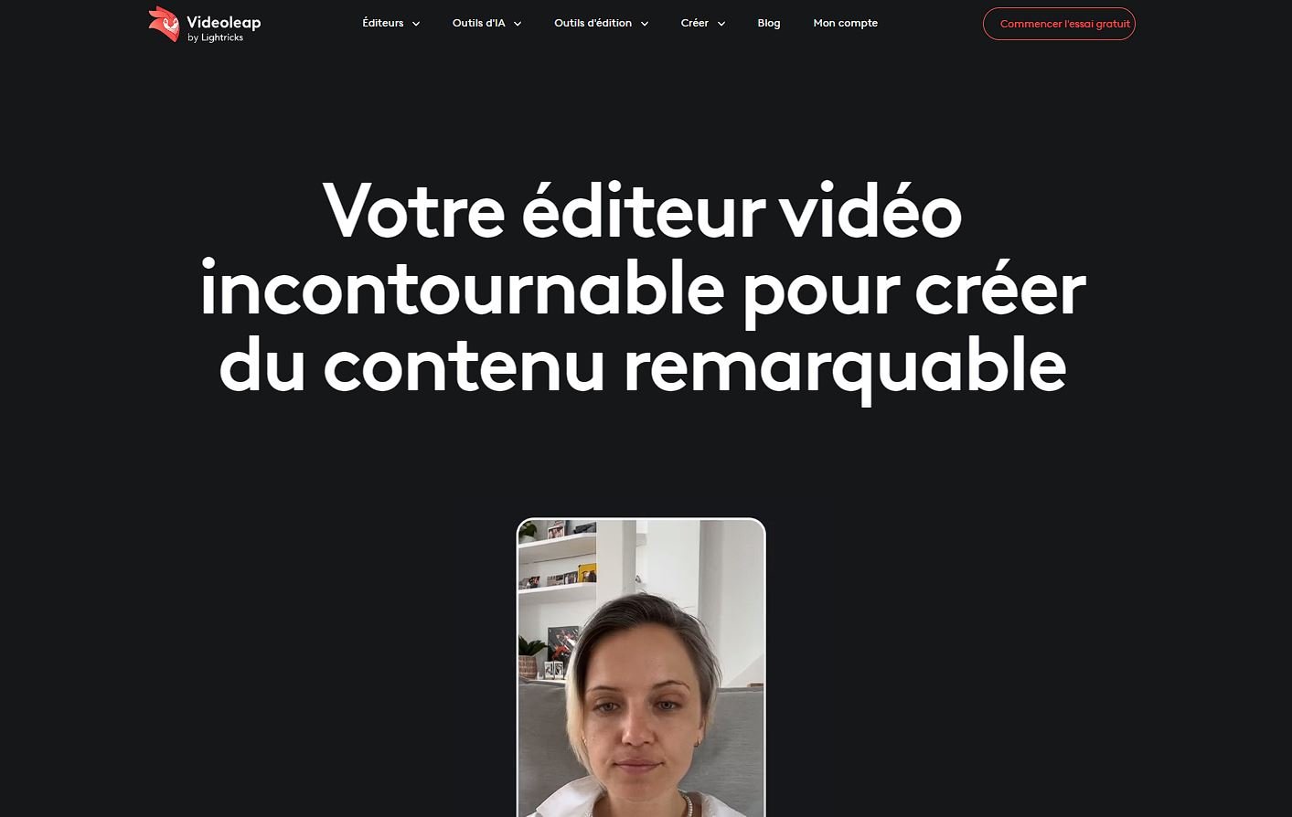 Page d'accueil de l'outil IA d'Édition Vidéo Videoleap