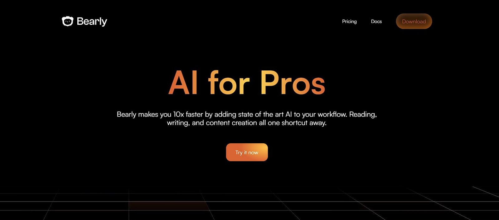Page d'accueil de l'outil IA de rédaction Bearly.ai