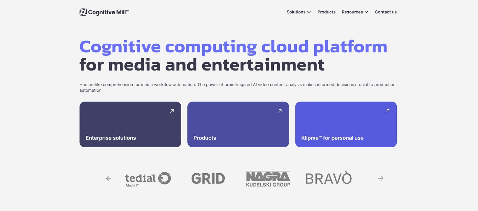 Page d'accueil de l'outil IA d'Édition Vidéo Cognitive Mill
