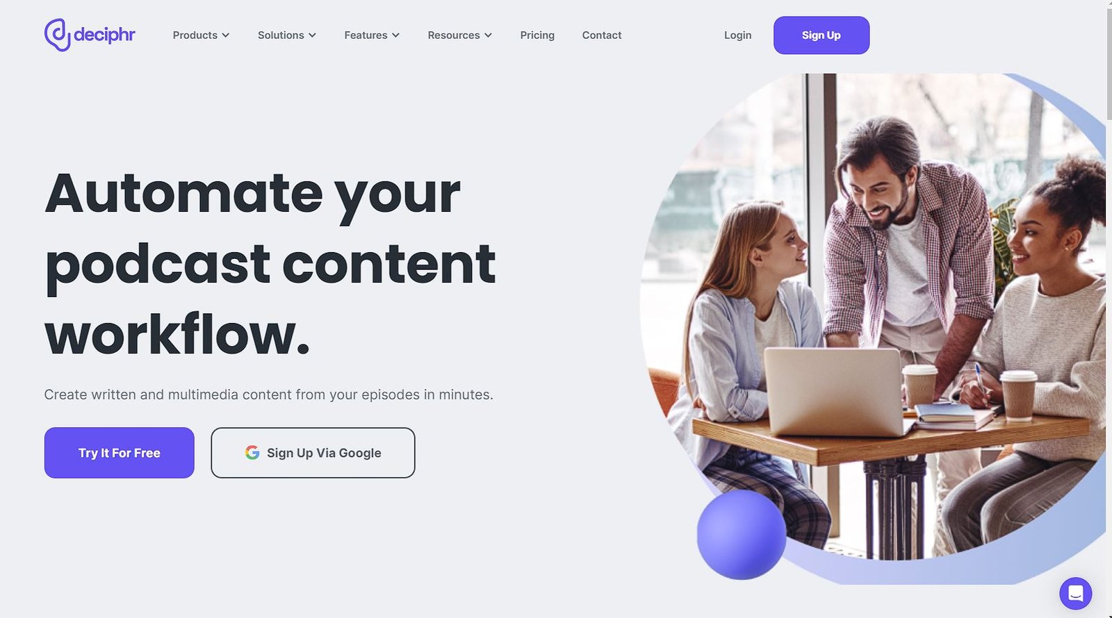 Page d'accueil de l'outil IA de Transcription Deciphr