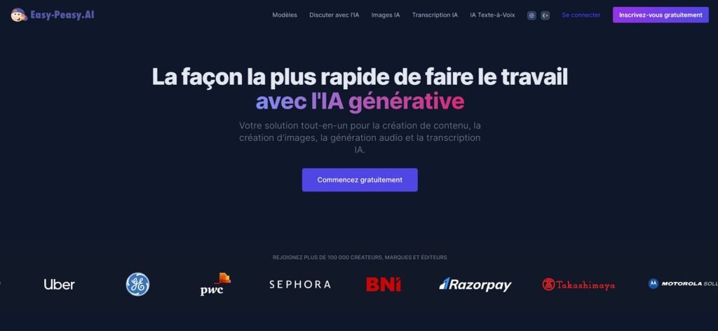 Page d'accueil de la Suite IA Multimédia Easy-Peasy.ai