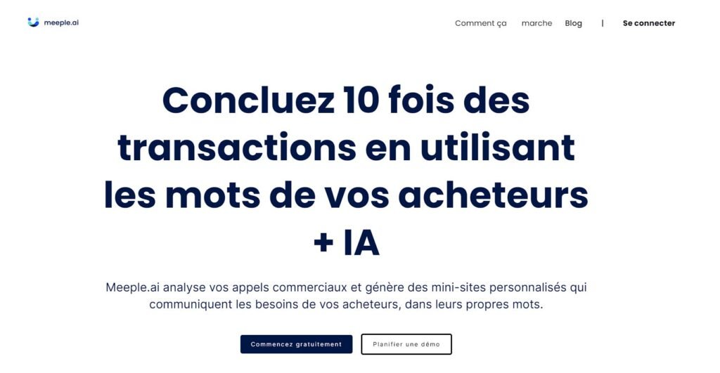 Page d'accueil de l'outil IA de Transcription Meeple.ai