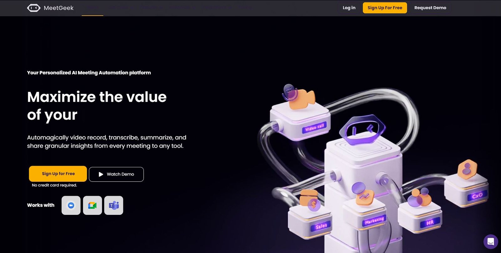 Page d'accueil de l'outil IA de Transcription Meetgeek