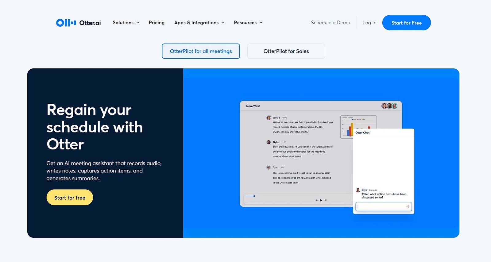 Page d'accueil de l'outil IA de Transcription Otter.ai