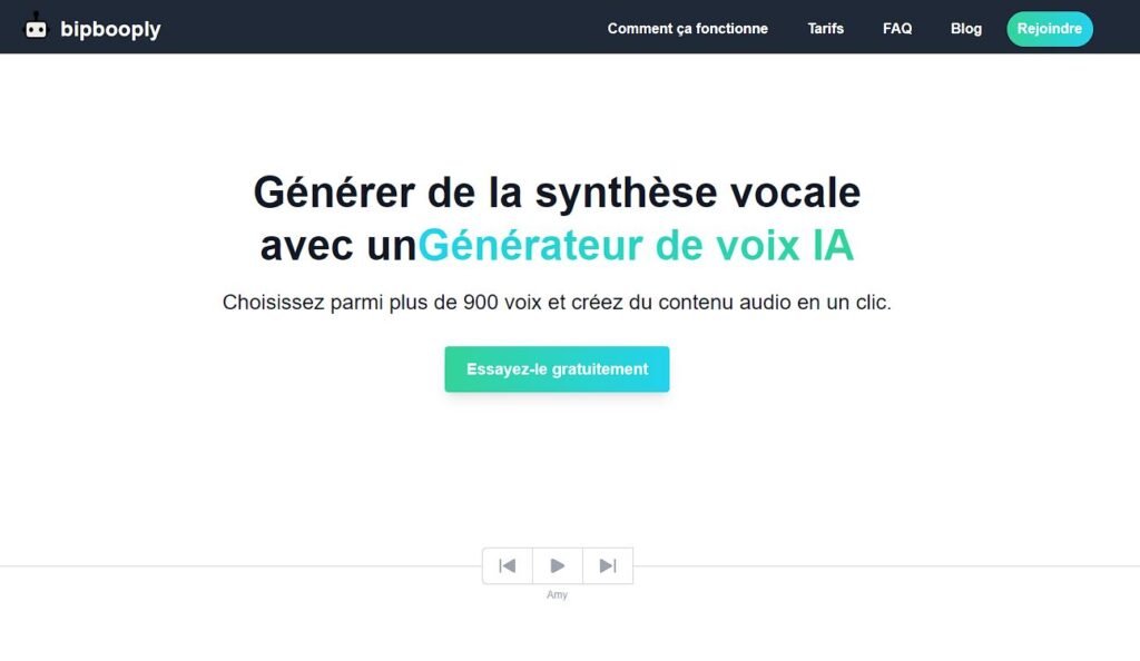 Page d'accueil de l'outil IA de Synthèse vocale (TTS) Beepbooply