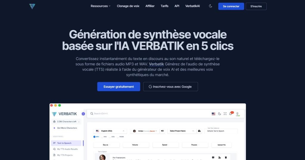 Page d'accueil de l'outil IA de Synthèse vocale (TTS) Verbatik